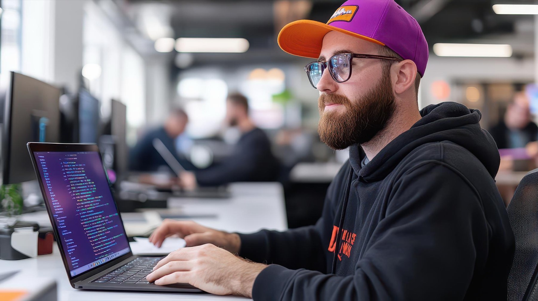 A developer building a custom web app in an office